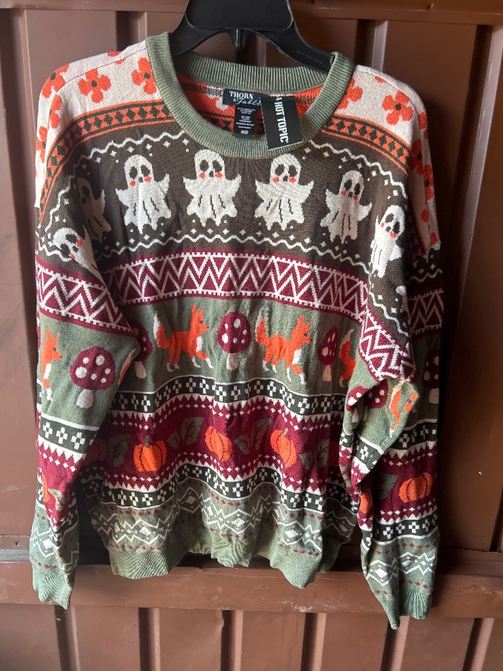 Thorn & Fable Hot Topic Ghost Fox Pumpkin Fall Autumn Pullover Sweater Halloween